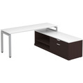 Elements L-Shape Workstation 71" x 72" x 30"D with Storage Credenza - White Top and Espresso Base with Silver Legs