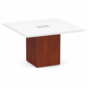 CUBSQ2139N 4ft Square Conference Table with Cube Base - White top, Cherry base