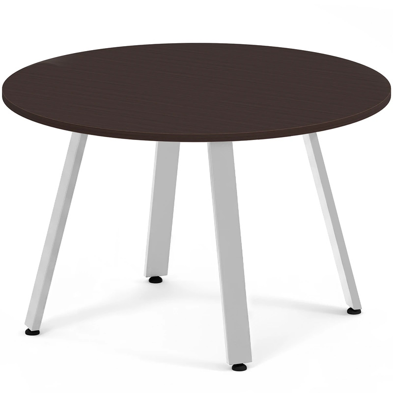 Signature Round Meeting Table 48" - Espresso with Silver Metal Legs