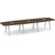 14' Boat Shape, Signature Conference Table: Modern Walnut Top, Silver Metal VA Leg