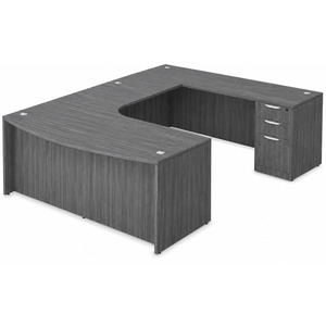 CLAUD1012R- Right-Handed Classic U-Shape Bowfront Executive Workstation 71" W x 107" D with Box/Box/File Pedestal- Coastal Gray