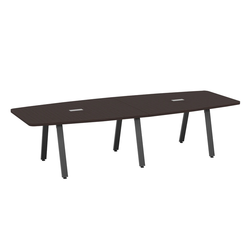 Signature Boat-Shape Conference Table 10 Foot - Espresso with Black Metal Legs