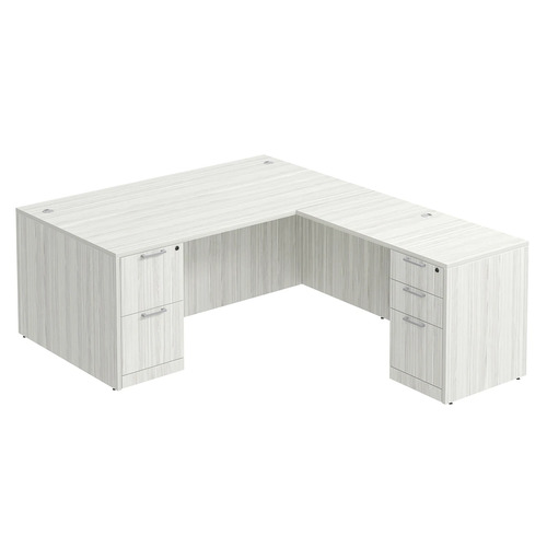 Classic L-Shape Desk 83" X 71" with 2 Full Pedestals - Silver Birch