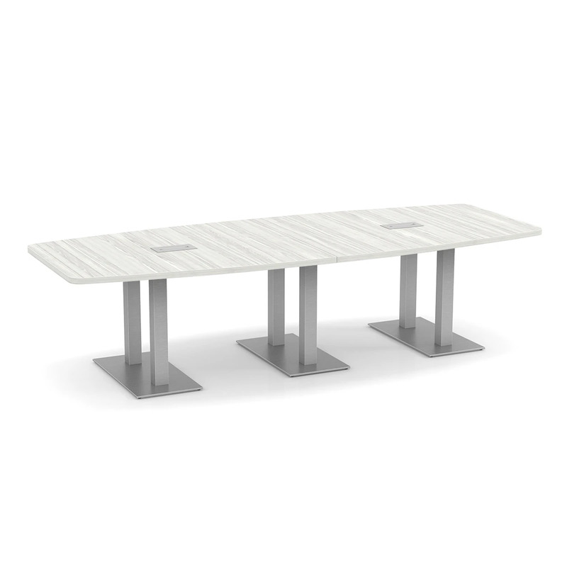 Boat-Shape Conference Table 10 Ft with Palmer Brushed Double Base - Silver Birch