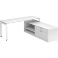 Elements L-Shape Workstation 71" x 72" x 30"D with Storage Credenza - White with White Legs
