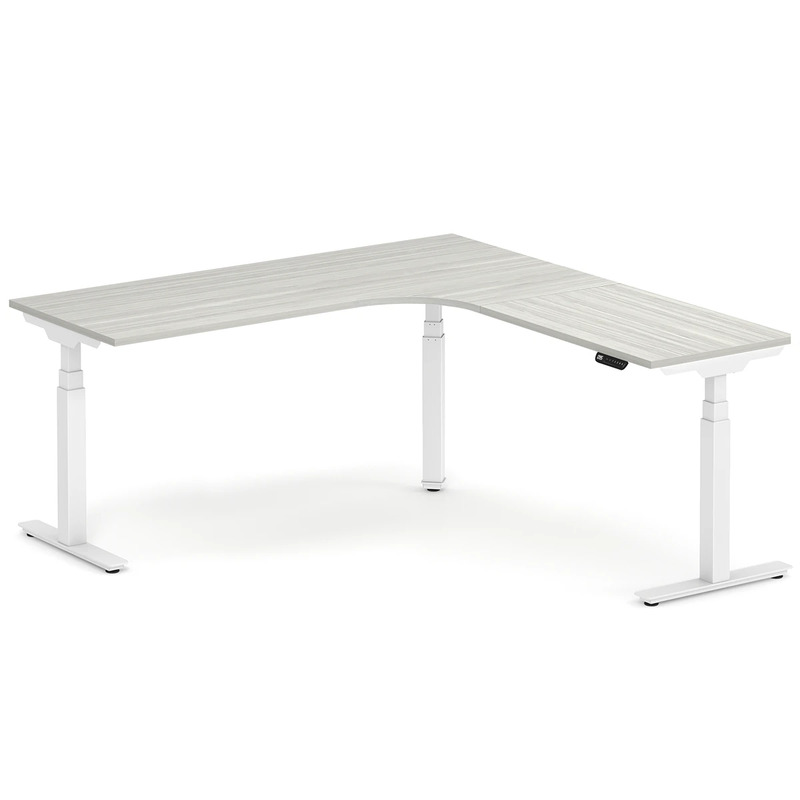 Enhance Electric Height-Adjustable L-Shape Desk with Right Radiused Corner 72" X 72" - Silver Birch with White Base
