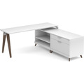Signature L-Shape Desk 71" x 72" - White with Modern Walnut Legs and Silver Hardware