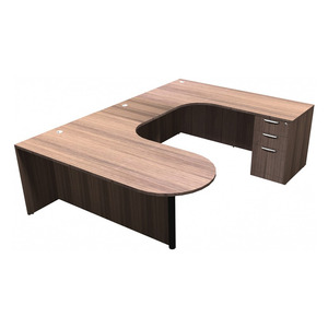CLAUD1006R- Right-Handed Classic Bullet U-Station 71" W x 102" D with Box/Box/File Pedestal- Modern Walnut/Black