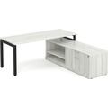 Elements L-Shape Workstation 71" x 72" x 24"D with Storage Credenza - Silver Birch with Black Legs
