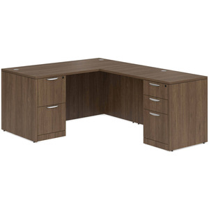 CLALD1036- Classic L-Shape Desk 60" W x 30" D with 47" Return and 2 Full Pedestals- Modern Walnut