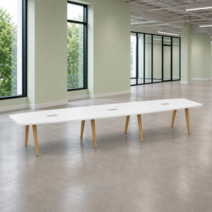 SIGBS4192N-WOOD - 16 ft. Boat Shape Signature Conference Table With Wood VA Legs