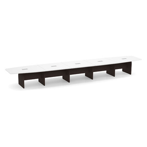 22ft Boat Shape, slab base Conference Table: WHITE TOP ESPRESSO  BASE 