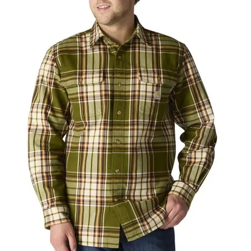 CARHARTT 107013 - Loose Fit Heavyweight Flannel Long-Sleeve Plaid Shirt - Dark Bronzed Green