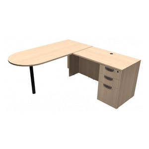 CLALD1016- L-Shaped Bullet Desk 66" W x 30" D with 42" Return and Box/Box/File Pedestal- Maple/Black