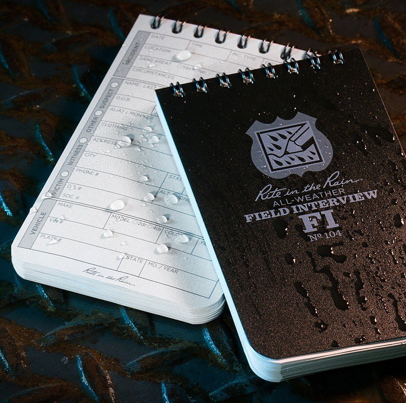 Wet notebook with water drops on form.