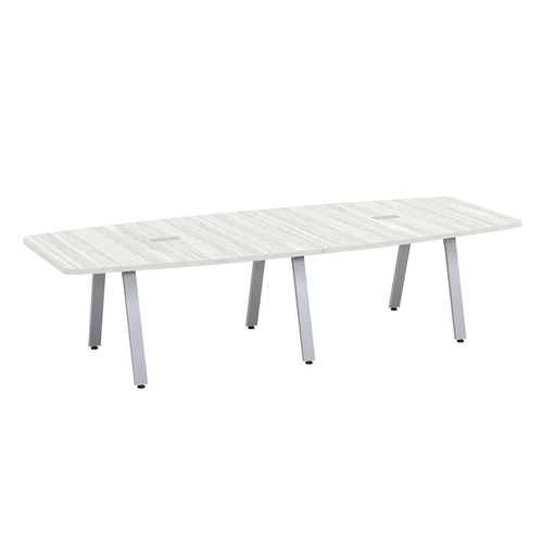 Signature Boat-Shape Conference Table 10 Foot - Silver Birch with Silver Metal Legs