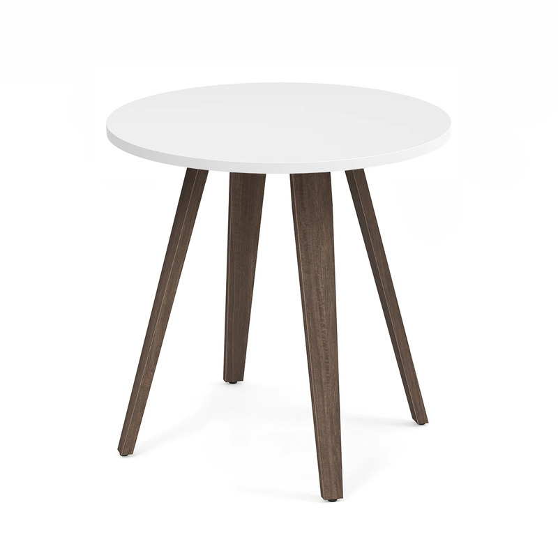 Signature Round Meeting Table 30" - White with Modern Walnut Wood Legs