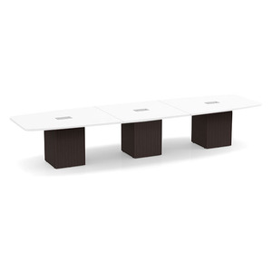 14ft Boat Shape, cube base Conference Table: WHITE TOP ESPRESSO BASE 