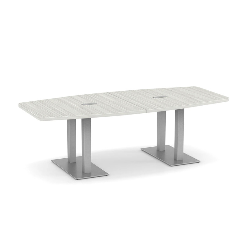 Boat-Shape Conference Table 8 Ft with Palmer Brushed Double Base - Silver Birch