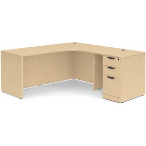 CLALD1005R- Right-Handed Classic L-Shape Workstation 66" W x 24" D with 42" Return and Box/Box/File Pedestal- Maple