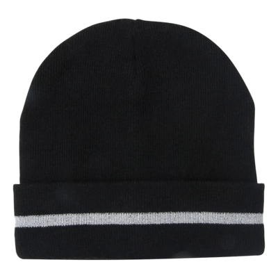 Knit Hat - Black - Reflective Stripe - One Size