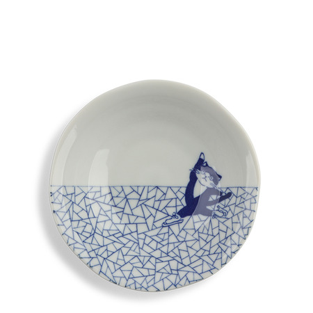 Bowl Blue & White Cat Ice Skating 5.25"