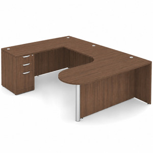 CLAUD2007L- Left-Handed Classic U-Shape Bullet Executive Workstation 71" W x 101" D with Box/Box/File Pedestal- Modern Walnut/Silver