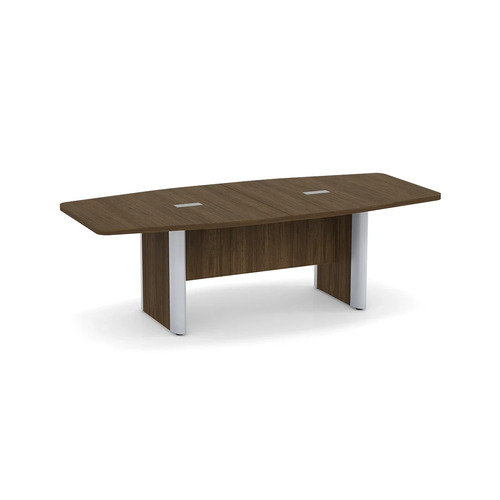Classic Plus Boat-Shape Conference Table 8 Ft - Modern Walnut with Silver Metal Accents (2 Grommets)