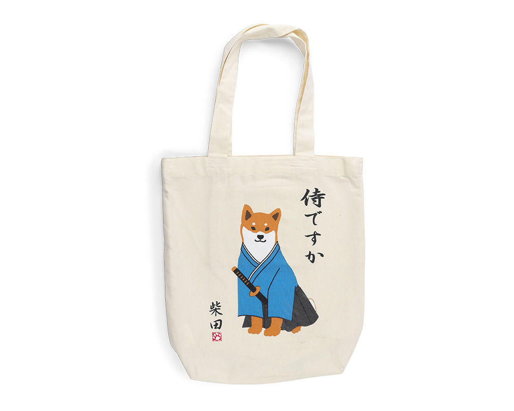 Tote Bag White Shiba Samurai