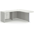 Classic L-Shape Bullet Workstation 77" x 71" with Left Hand Return and Box/File Pedestal - Silver Birch with Black Post Finish