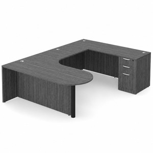 CLAUD2007R- Right-Handed Classic U-Shape Bullet Executive Workstation 71" W x 101" D with Box/Box/File Pedestal- Newport Gray/Black