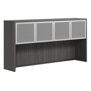 CLAHU1004- Hutch with 4 Silver Frame Glass Doors- Coastal Gray/Silver Glass