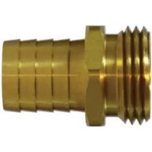 Short Shank Male End Hex Adapter, 5/8-in Garden Hose Barbed x 3/4-in MGH, Brass