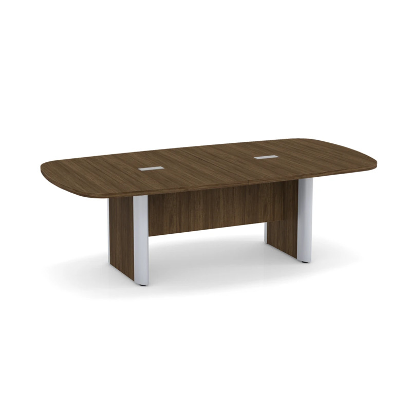 Classic Plus Arena 8 Ft Conference Table - Modern Walnut with Silver Metal Accents