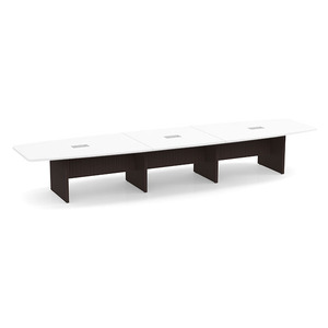 16ft Boat Shape, slab base Conference Table: WHITE TOP ESPRESSO BASE 