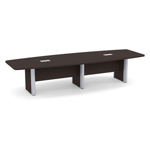 12ft Boat Shape, accent base Conference Table: ESPRESSO w/SILVER 