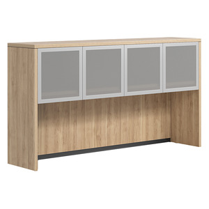 CLAHU2004- Hutch with 4 Silver Frame Glass Doors- Aspen/Silver Glass