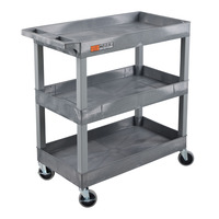 Luxor EC111-G TUFFY XL Three-Shelf Tub Utility Cart, 32" x 18", Gray