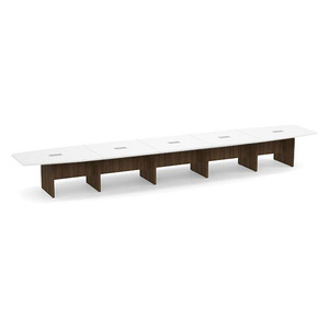 22ft Boat Shape, slab base Conference Table: WHITE TOP MODERN WALNUT BASE 