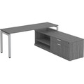 Elements L-Shape Workstation 71" x 72" x 30"D with Storage Credenza - Newport Grey with Silver Legs