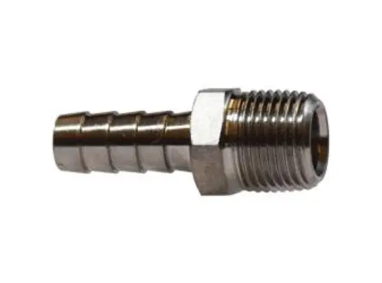 Straight Adapter, 5/16 in Hose Barbed x 1/4 in MIP, Stainless Steel