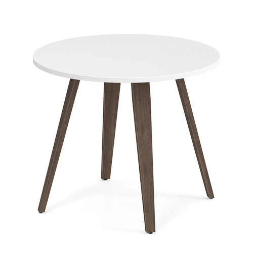 Signature Round Meeting Table 36" - White with Modern Walnut Wood Legs