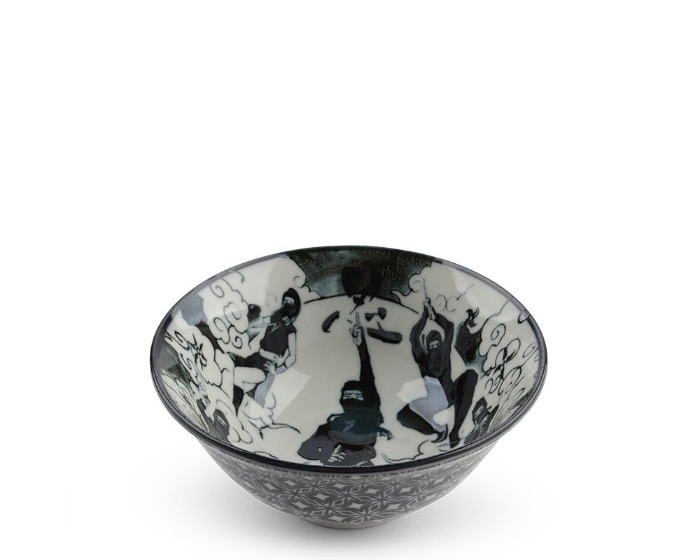 Bowl Ninja & Stars Black Black & White 6"