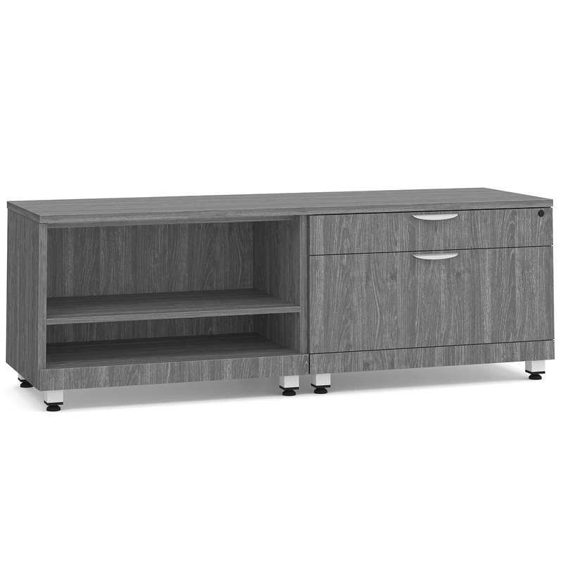 Elements Storage Cabinet and Bookshelf Credenza - Newport Grey with White Riser