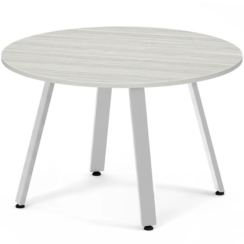 Signature Round Meeting Table 48" - Silver Birch with Silver Metal Legs
