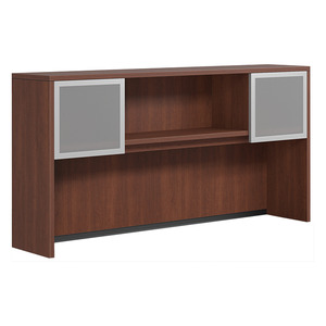 CLAHU1002 Hutch with 2 Silver Frame Glass Doors- Cherry/Silver Glass