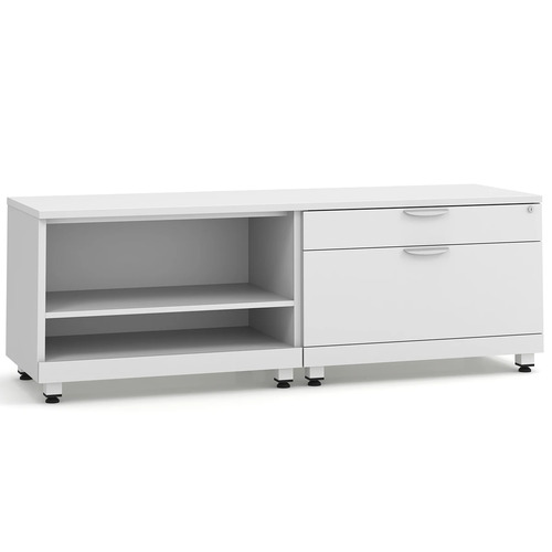 Elements Storage Cabinet and Bookshelf Credenza - White with White Riser