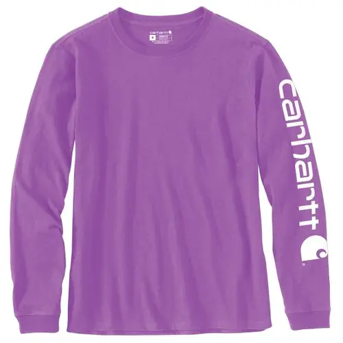 CARHARTT 103401 - Women's Loose Fit Heavyweight Long-Sleeve Logo Sleeve Graphic T-Shirt - Cherry Bloom