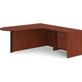 Classic L-Shape Bullet Workstation 77" x 71" with Right Hand Return and Box/File Pedestal - Cherry with Black Post Finish