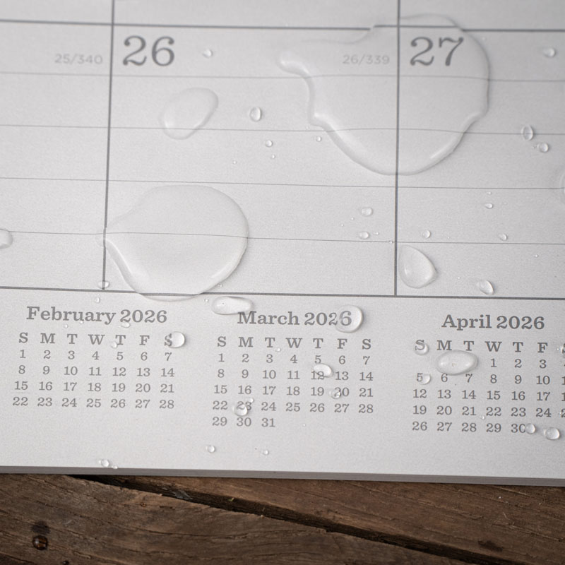 Desk calendar with spill on it.